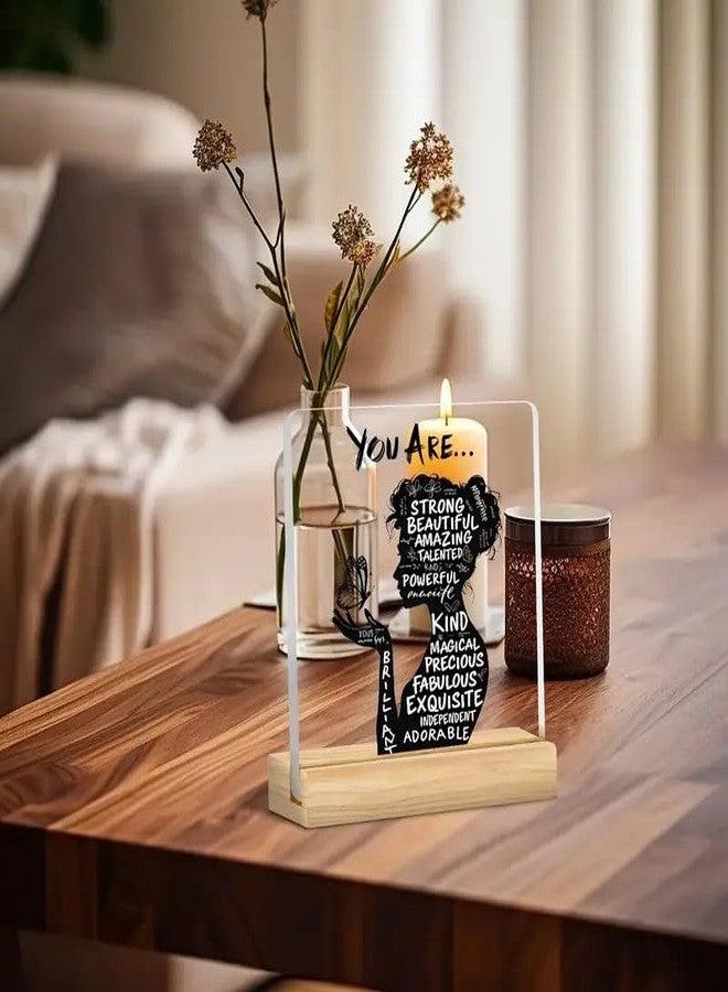 BS AMOR لوحة زينة أكريليك ملهمة من Bs amor مع عبارات إيجابية - "أنتِ قوية، جميلة، رائعة" - تصميم أنيق لتزيين المنزل أو المكتب أو المقهى في أعياد الميلاد، مقاس 5 × 4 بوصة - Image 3